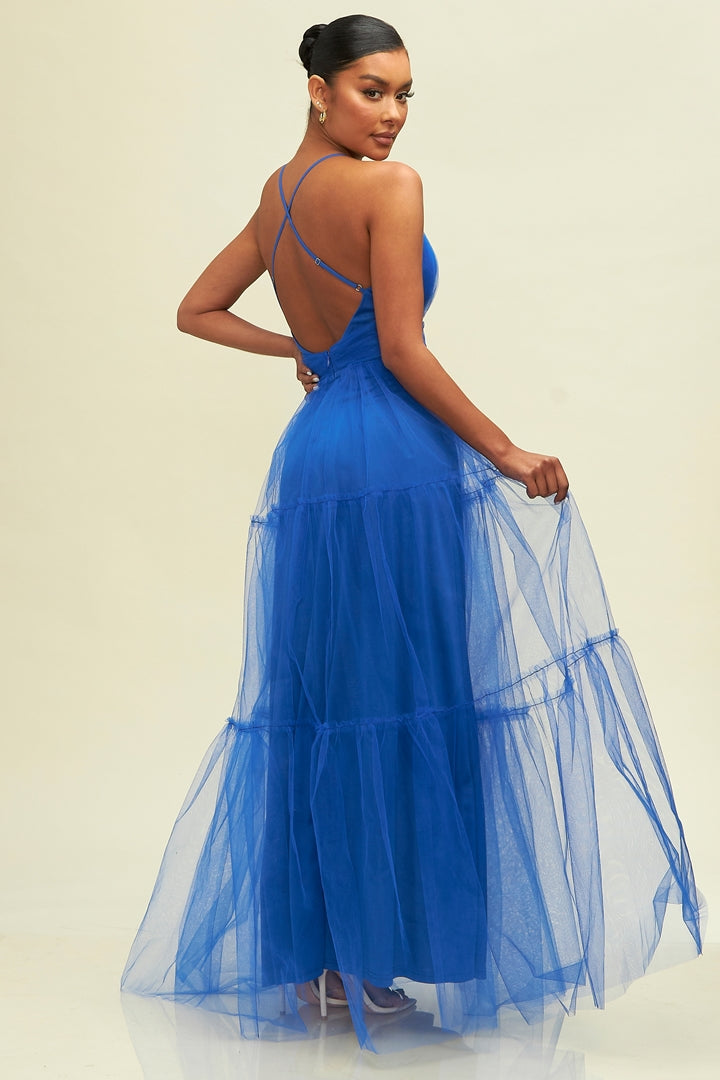 Tiered Mesh Maxi Dress-DRESS