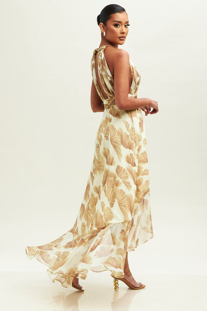 Palms Ruffle Maxi Trim Dress-