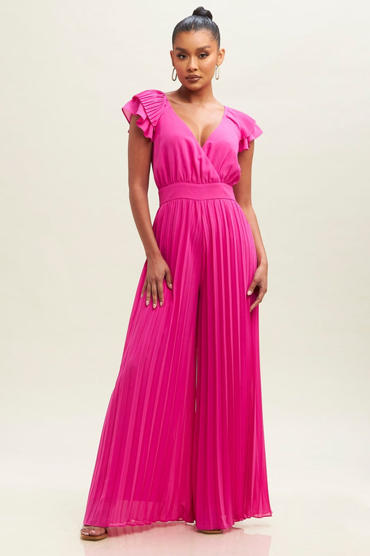 Pleated Chiffon Jumpsuit-JUMPSUIT