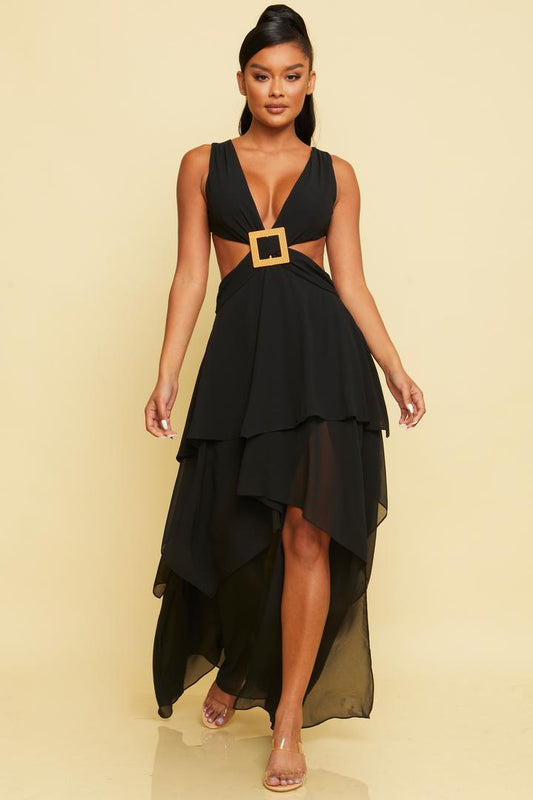 Lace-Up Maxi Dress in Black-DRESS