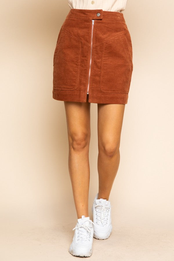 Corduroy Mini Skirt In Rust Brown