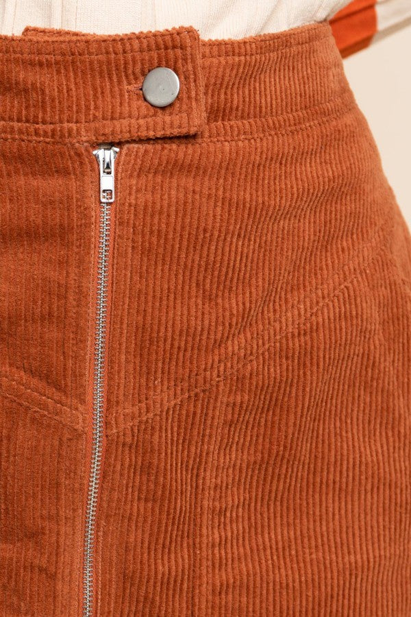Corduroy Mini Skirt In Rust Brown-SKIRT