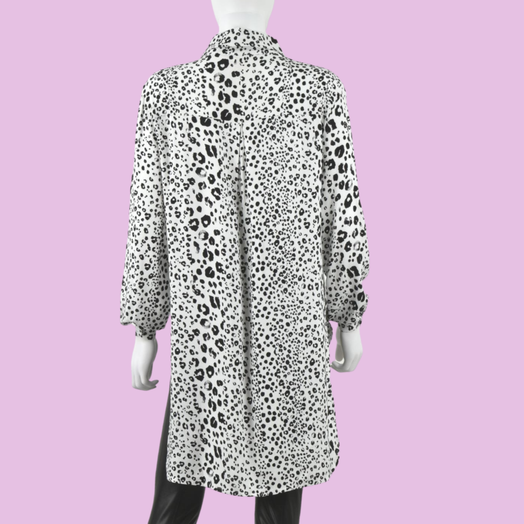 Animal Dot Long Button Down Blouse In White/Black-SHIRT