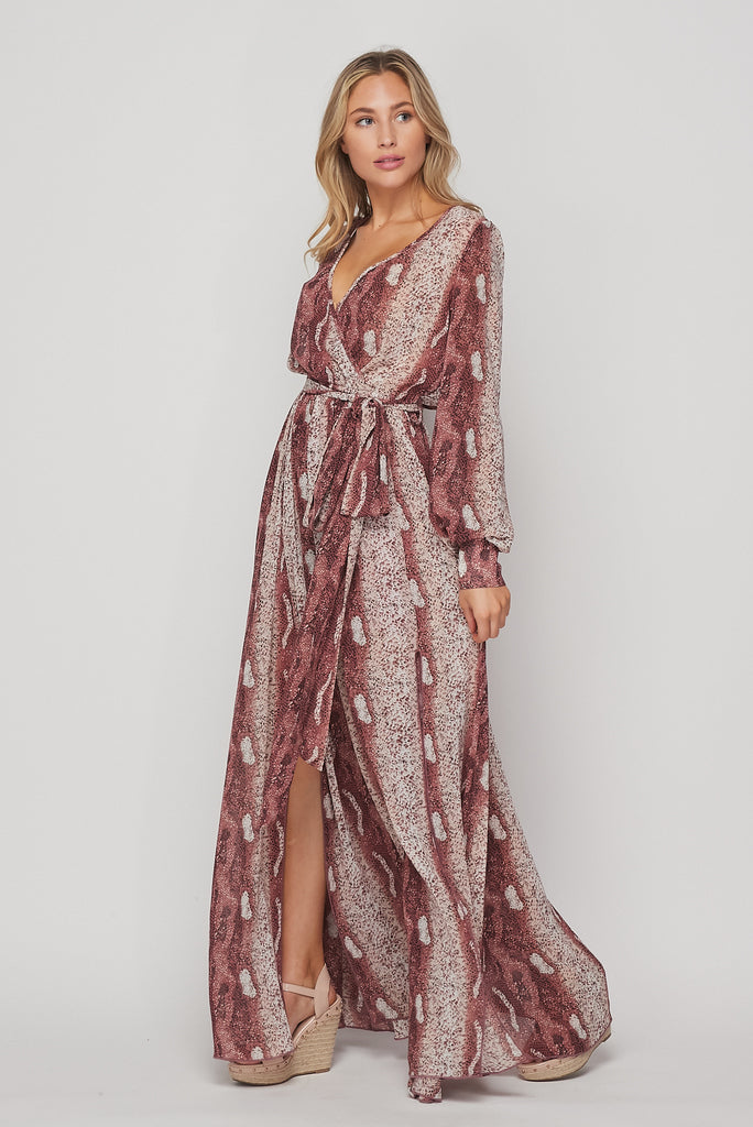 Snake Print Maxi Dress in Mauve-DRESS