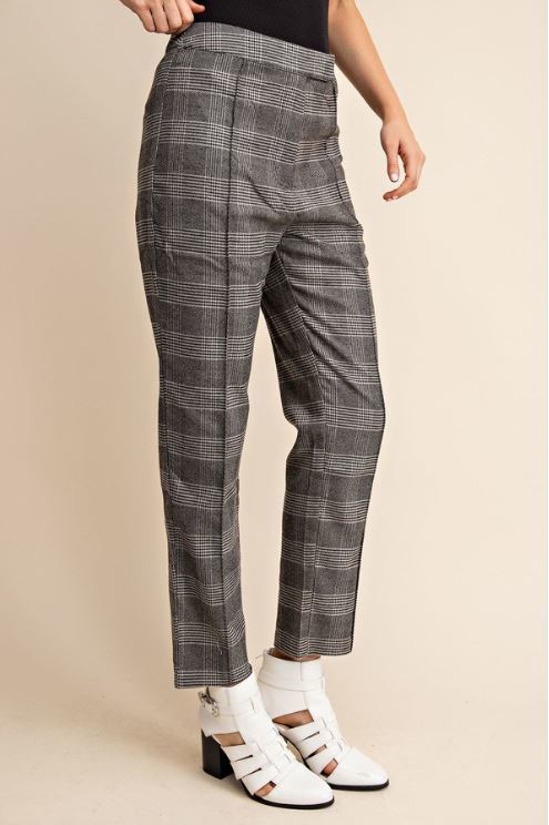 Plaid Trouser Pants In Black/Grey-PANTS