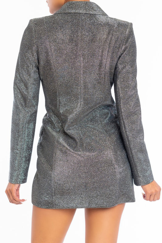 Blazer Mini Dress in Glitter Silver Black-DRESS