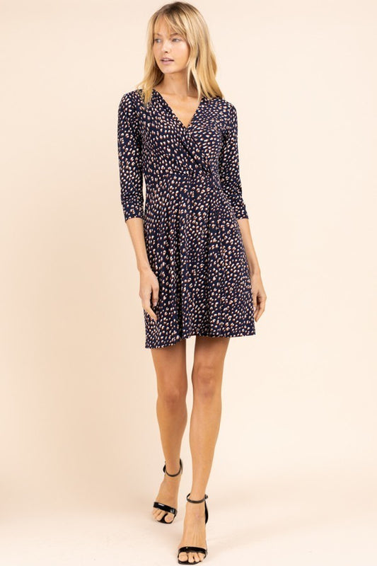 Faux Wrap Dress In Midnight Navy Blue-DRESS