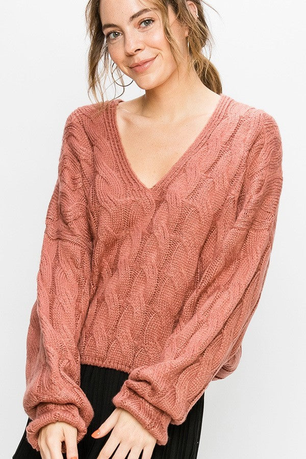 Cable Knit Pullover Sweater In Mustard