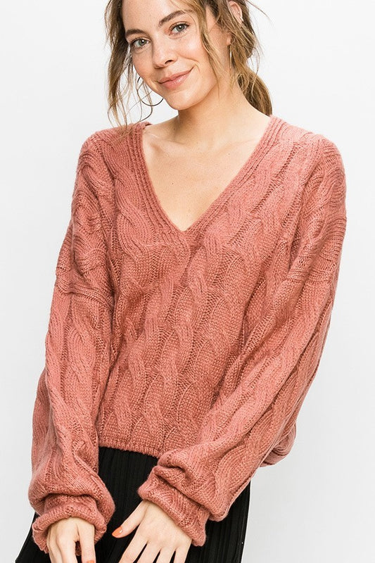 Cable Knit Pullover Sweater In Mustard-SWEATER