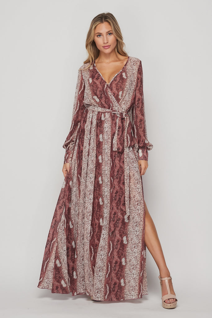 Snake Print Maxi Dress in Mauve-DRESS