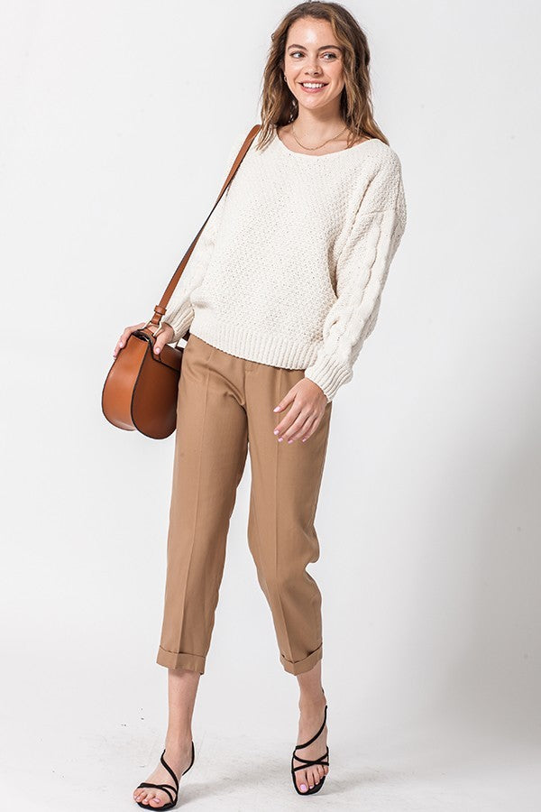 Open Knit Sweater Top In Cream-SWEATER
