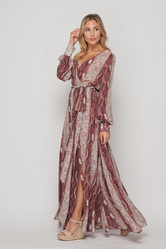 Snake Print Maxi Dress in Mauve-DRESS