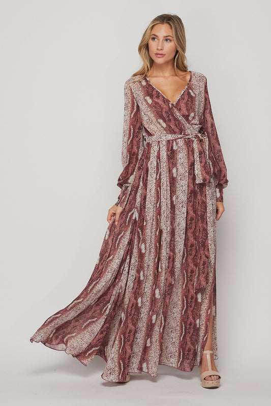 Snake Print Maxi Dress in Mauve