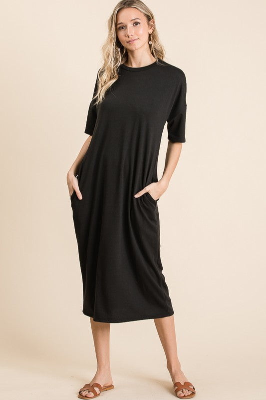 Casual Midi Dress in Black-DRESS