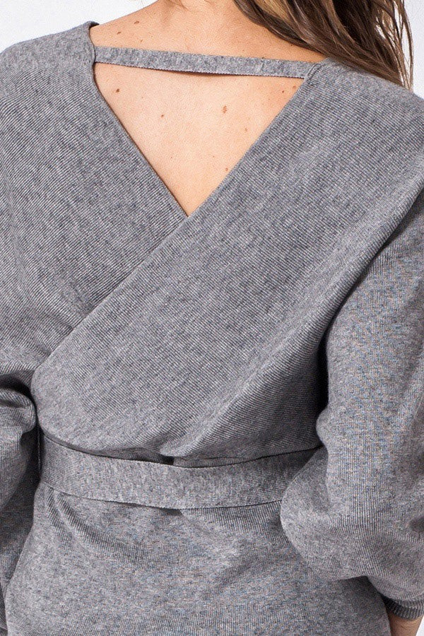 Dolman Sleeve Knit Sweater Dress In Heather Grey