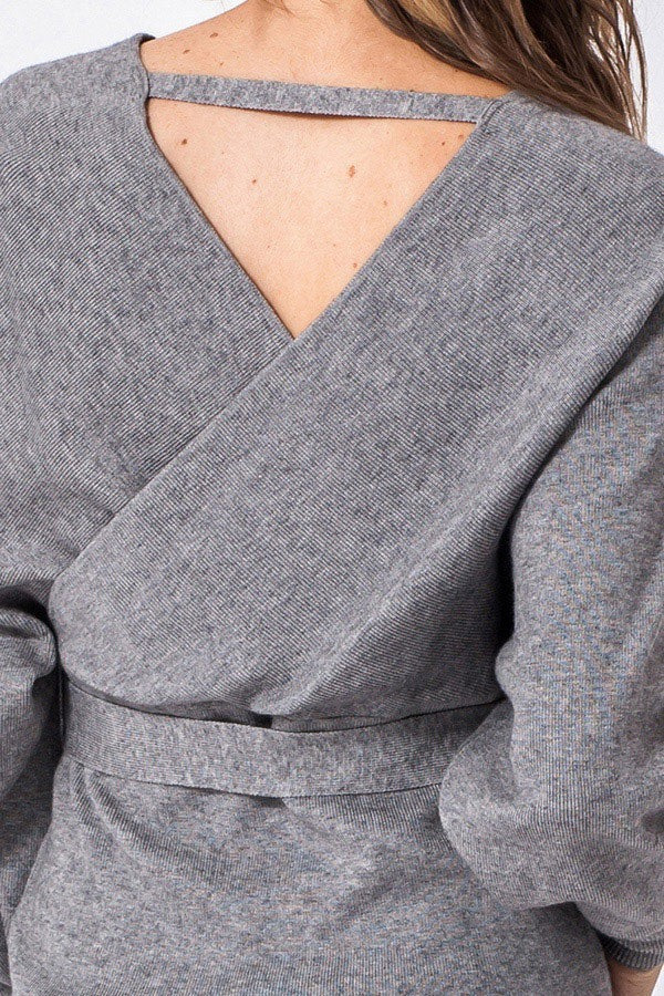 Dolman Sleeve Knit Sweater Dress In Heather Grey-DRESS