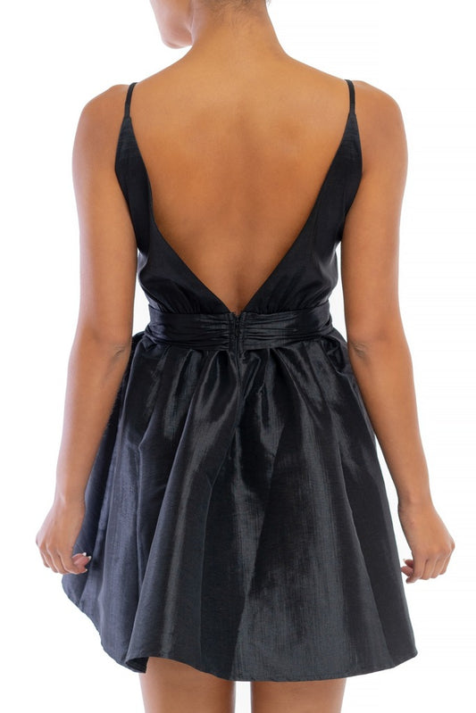 Taffeta Black Twist Mini Dress-DRESS