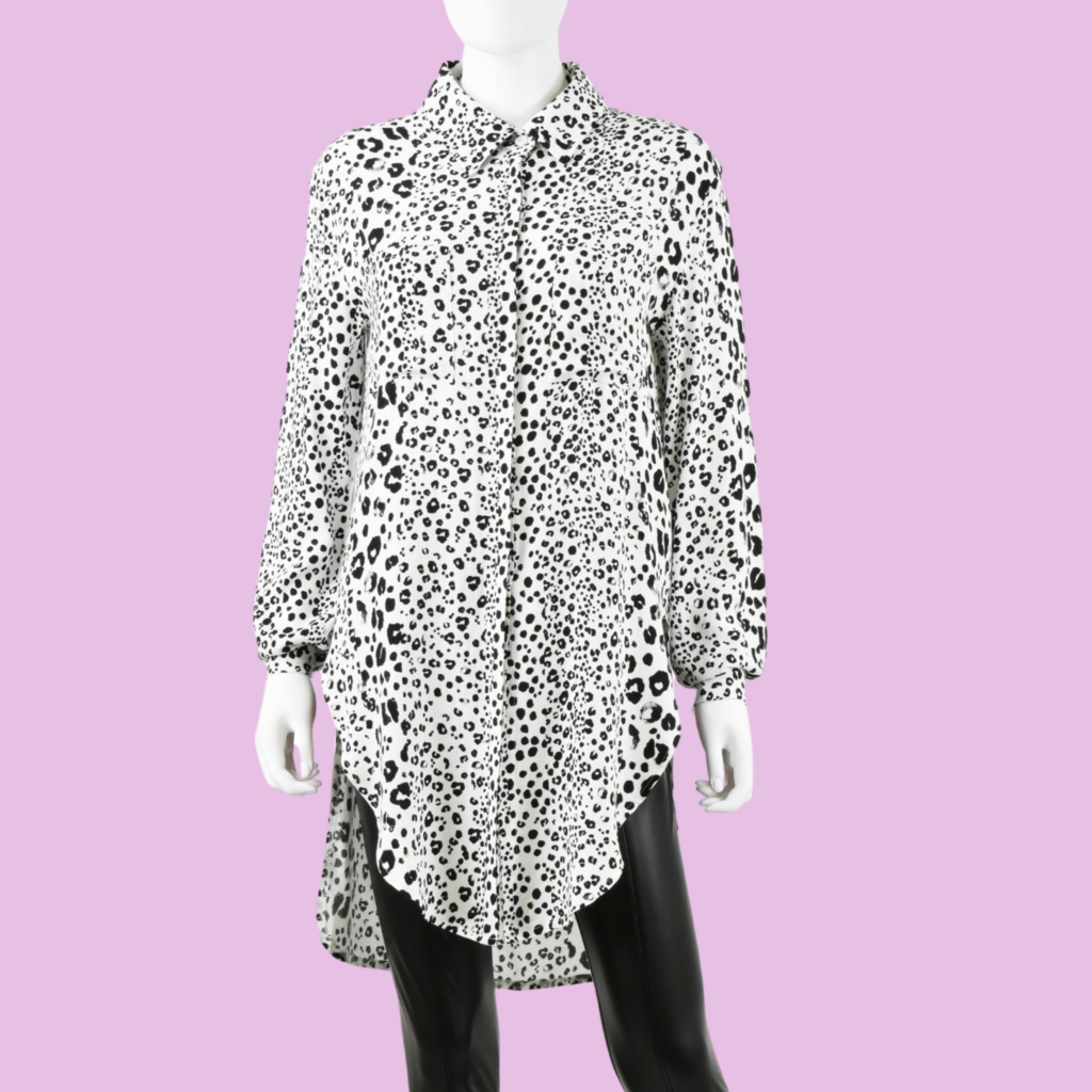 Animal Dot Long Button Down Blouse In White/Black-SHIRT