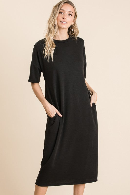 Casual Midi Dress in Black-DRESS