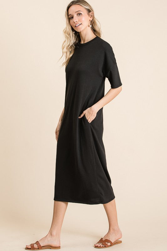 Casual Midi Dress in Black-DRESS