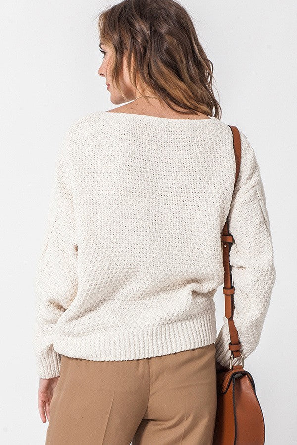 Open Knit Sweater Top In Cream