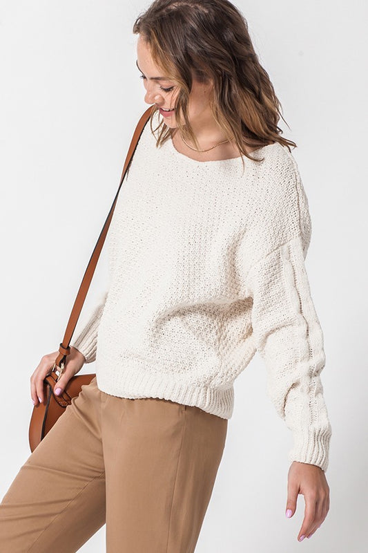 Open Knit Sweater Top In Cream-SWEATER