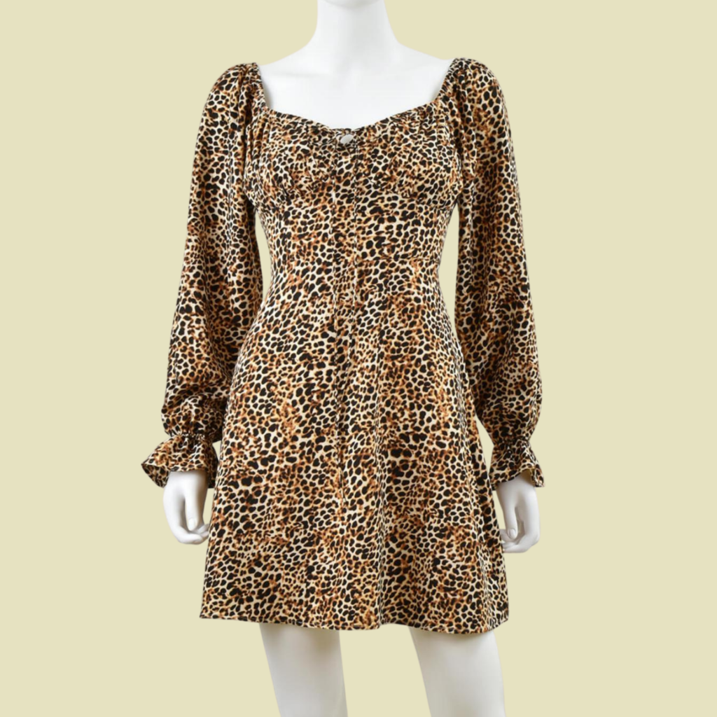 Long Sleeve Leopard Mini Dress In Brown