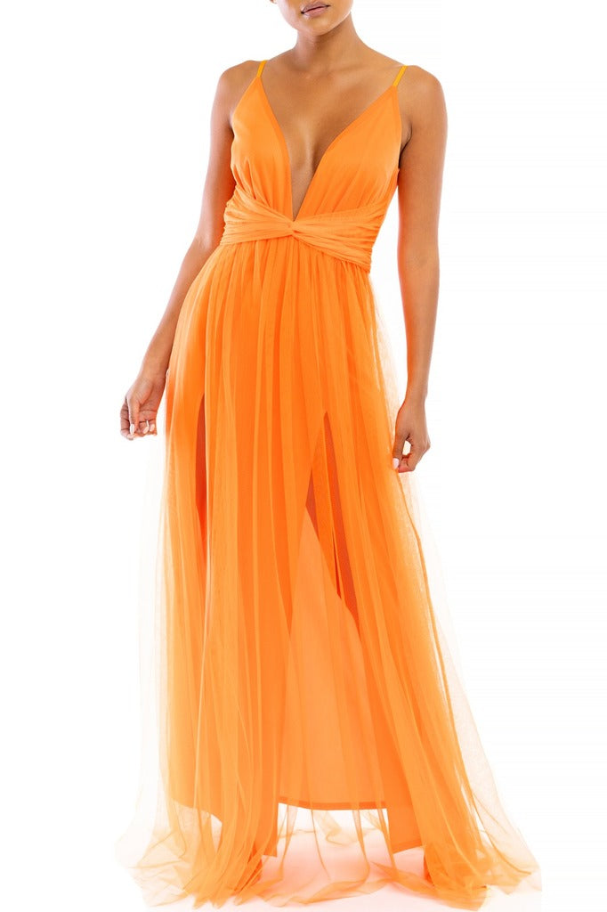 Mesh Neon Citrus Maxi Dress-DRESS