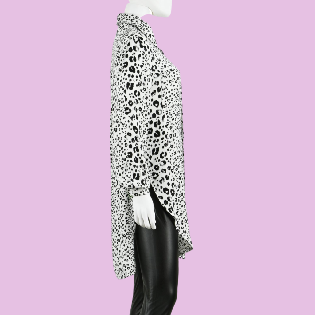 Animal Dot Long Button Down Blouse In White/Black-SHIRT